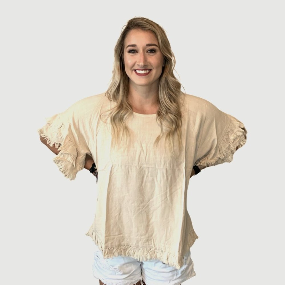 Layered Ruffle Short Sleeve Top Natural